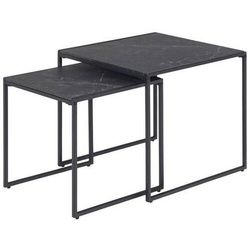 Mid.you Satztisch , Schwarz , Metall, Holzwerkstoff , 2-teilig , Marmoroptik , quadratisch , Kufe , 50x45x50 cm , Wohnzimmer, Wohnzimmertische, Couchtische, Couchtische Marmoroptik