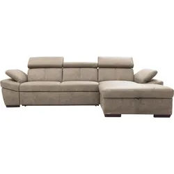 Ecksofa EXXPO - SOFA FASHION "Salerno, Funktionssofa, Breite 280cm, hoher Sitzkomfort, L-Form", beige (sahara), B:280cm H:77cm T:170cm, Microfaser-Primabelle (100% Polyester);NaturLEDER;Kunstleder;Lederfaserstoff;Luxus-Microfaser Lederoptik, Sofas, Ecksofa, inkl. Kopf- und Armteilverstellung, wahlweise mit Bettfunktion