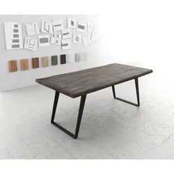 Esstisch Edge 200x100 XL Akazie Platin Metall Schräg Live-Edge