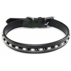 Monkimau Hunde-Halsband Hundehalsband Leder Halsband Hund schwarz mit Kristallen, Leder schwarz L-M - 25mm x 60cm