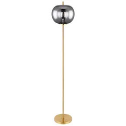 GLOBO LIGHTING Stehlampe, Leuchtmittel nicht inklusive, Stehlampe Standleuchte Messing Glas Rauch Trittschalter H 160cm