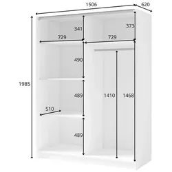 Raumhirsch Furniture Kleiderschrank Garderobenschrank, Schwebetürenschrank, Schrank mit Spiegel (Maße: 150,6 x 62 x 198,5 cm, mehrere Farbvarianten) Schiebetüren, Kleiderstange, Einlegeböden 151 cm x 199 cm x 62 cm