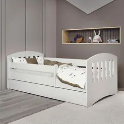 Mid.you Kinder-/Juniorbett , Weiß , Textil , Birke , Sperrholz,Schichtholz , H2 , 1-Zonen , Höhe ca. 15 cm , links montierbar, rechts montierbar , 80x180 cm , mit Schubkästen,nicht verstellbar , Babymöbel & Kindermöbel, Kinderzimmer & Jugendzimmer, Kinderbetten, Kinderbetten & Jugendbetten