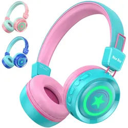New bee KH22B Headphones Kinderkopfhörer Bluetooth V5.0 Headset 15M-Verbindung Bluetooth-Kopfhörer (Bluetooth, 500 mAh großer Akku Bunte Lichteffekte) grün