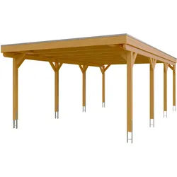 Skan Holz Grunewald - Flachdach Carport aus Leimholz Breite 427 cm Gr. 2 - 427 x 796 cm Nut- und Feder Dachschalung mit EPDM-Dachfolie eiche hell Holzcarport