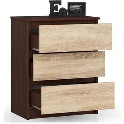 Raumhirsch Furniture Kommode mit 3 Schubladen 60 cm breit Holz Schrank, Highboard / Kommode 60 cm, Sideboard Organizer für jeden Raum braun