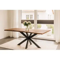 SAM® Baumkantentisch Harbor, Baumkante, Spider-Gestell, Akazienholz, nussbaumfarben, bis 3 Meter braun 300 cm x 77 cm x 100 cm