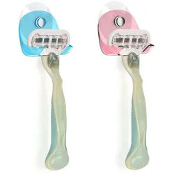 kwmobile Rasier-Set 2x Saugnapf Halterung für Rasierer, 2-tlg., für Glas und Fliesen - Nassrasierer Saugnapf Halter Set - Wand Haken blau|rot