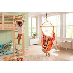 La Siesta Hängesessel basic org.cotton , Gelb, Orange, Rot , Holz, Textil , Bambus , 90x145x140 cm , Gartenmöbel, Gartenschaukeln, Hängesessel