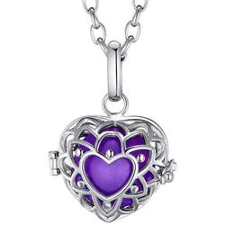 Morella Kette mit Anhänger Morella Halskette mit Anhänger und Klangkugel zur Farbauswahl (2-tlg., Kette inkl. Klangkugel und Samtbeutel), Silberne Kette, Herzform, austauschbare Klangkugel, im Samtbeutel lila|silberfarben