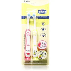 Chicco Toothbrush Set 3-6 y+ Zahnbürste mit Saugnapf für Kinder Hippo-Panda