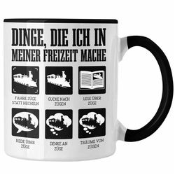 Trendation Tasse Trendation - Züge Tasse Ich Liebe Züge Geschenk Eisenbahner Modelleisenbahn Lustiger Spruch schwarz