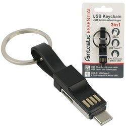 Schlüsselanhänger, Mini Lade- und Datenkabel schwarz Type-C, 8-PIN, Micro-USB auf USB-A, 13CM