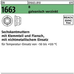 Reyher Muttern 100er Pack Sechskantmutter EN 1663 Klemmteil/Flansch M6 8 galv.verz. 1