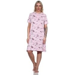 Normann Nachthemd Damen kurzarm Nachthemd floraler Alloverprint und Knopfleiste am Hals rosa 44-46