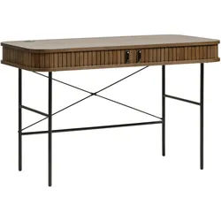 Xora Schreibtisch , Eichefarben, Dunkelbraun , Holzwerkstoff , furniert , rechteckig , Rundrohr , 60x75x120 cm , Kabeldurchlass, Stauraum , Büromöbel, Schreibtische, Schreibtische
