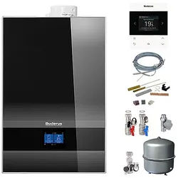 Buderus GB192i.2 Logaplus Gas-Brennwert Paket W50S schwarz mit Regelung BC400 und Fernbedienung RC220 - 15 kW - 7739621207