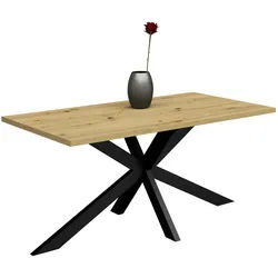 Livetastic Esstisch , Schwarz, Eichefarben , Metall, Holzwerkstoff , rechteckig , Drehkreuz , 90x78x180 cm , Esszimmer, Esszimmerserien