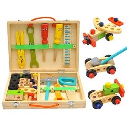 XDeer Kinder-Werkzeug-Set Holzspielzeug Kinder Werkzeugkoffer Lernspielzeug ab 3 Jahre, Lernspielzeug ab 3 Jahre Junge Mädchen Werkzeug Koffer Set Spiele goldfarben