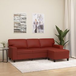 vidaXL 3-Sitzer-Sofa mit Hocker Weinrot 180 cm Kunstleder