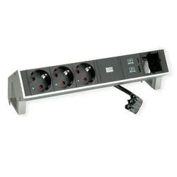 BACHMANN DESK2 3xCEE7/3 1x CM USB Charger A/C 22W, 0,2m GST18 INOX