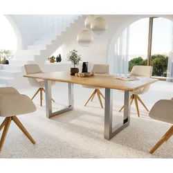 Esstisch Edge 200x100x2,5 Eiche Natur Edelstahl breit Live-Edge