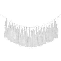 6x Tassel-Girlande aus Papier weiß 3m