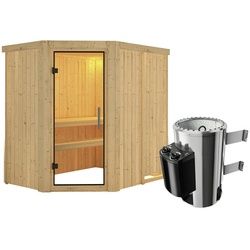 KARIBU Sauna »Wenden«, inkl. 3.6 kW Saunaofen mit integrierter Steuerung, für 3 Personen - beige