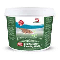 Dreumex Desinfektionstücher Disinfectant & Cleaning Wipes, Perfektes Reinigungstuch für Tische, Schreibtische, Sportgeräte etc., 1 Spenderdose = 100 Tücher, Maße Tuch (L x B): 350 x 150 mm