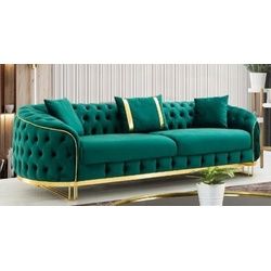 Casa Padrino Chesterfield-Sofa Luxus Chesterfield Sofa Grün / Gold 240 x 95 x H. 72 cm - Modernes Wohnzimmer Sofa - Chesterfield Wohnzimmer Möbel