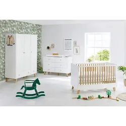 Pinolino Babyzimmer , Weiß, Eichefarben , Holzwerkstoff , 5 Fächer , 6 Schubladen , in verschiedenen Größen erhältlich,zum Juniorbett umbaubar, höhenverstellbar, Sprossen mit Normabstand, Aufbauanleitung im Karton, Lattenrost inklusive, Schlupfsprossen , Baby & Kindermöbel, Babyzimmer, Babyzimmer-serien