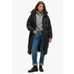 Superdry für Damen. W5011801A Langer Steppmantel mit Kapuze schwarz (XL), Lässig, Polyester, Nachhaltig