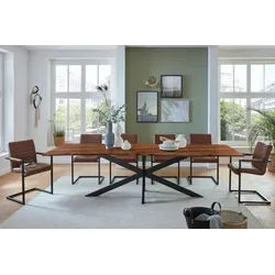 SAM® Baumkantentisch Memphistos, Akazienholz, Baumkante, Metallgestell Spider-Form, bis 3 Meter braun 300 cm x 77 cm x 100 cm