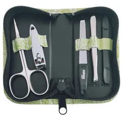 EloModa Maniküre-Kosmetik-Etui 5-tlg Maniküre-Set aus Echtleder – Made in Germany, Solingen Instrume, 5 tlg., Made in Germany grün