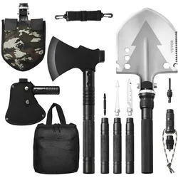 VEVOR Survival Schaufel Survival Axt, 16 in 1 Camping Klappspaten mit Axt, Edelstahl Schaufel-Axt-Kombination, multifunktionale Notfall Überlebensausrüstung für Camping und Wandern