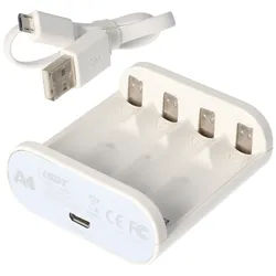 AccuCell USB Schnell-Ladegerät Smart Charger A4, leicht zu bedienen, geeignet für AA Micro, AAA Mignon, 12500, LR03, LR06