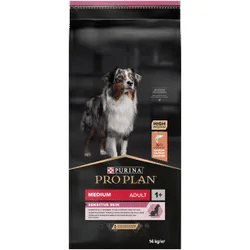 Purina Pro Plan Medium Adult Sensitive Skin Optiderma, Lachs und Reis 14 kg + Überraschung für den Hund