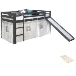 Homestyle4u Hochbett 90/200 cm in grau mit Lattenrost , Grau , Holz , Babymöbel & Kindermöbel, Kinderzimmer & Jugendzimmer, Kinderbetten, Hochbetten