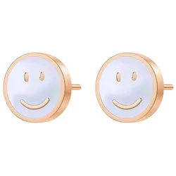 Hey Happiness Paar Ohrstecker Smiley Gesicht, mit Muschel, Kleine Ohrringe Damen Edelstahl in Gold & Roségold, sommerlich rosa