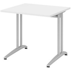 HAMMERBACHER Altus Schreibtisch weiß quadratisch, C-Fuß-Gestell silber 80,0 x 80,0 cm