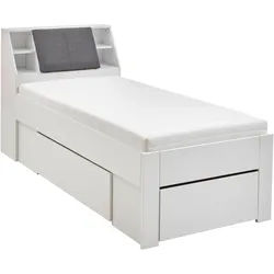 Carryhome Stauraumbett , Weiß , Holzwerkstoff , 4 Fächer , 2 Schubladen , 90x200 cm , Schlafzimmer, Betten, Einzel- & Doppelbetten