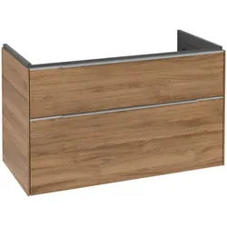 Villeroy & Boch Subway 3.0 Waschbeckenunterschrank, LED-Beleuchtung, 2 Auszüge, 973x576x478mm, C570L0RH, Farbe: Front/Korpus: Kansas Oak, Griff: Aluminium glänzend