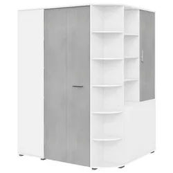 Carryhome Begehbarer Eckschrank , Grau, Weiß , Holzwerkstoff , Betonoptik , 16 Fächer , 124x199x148 cm , Made in Germany , Typenauswahl, Beimöbel erhältlich, umfangreiches Zubehör erhältlich, in verschiedenen Holzdekoren erhältlich , Schlafzimmer, Kleiderschränke, Eckschränke
