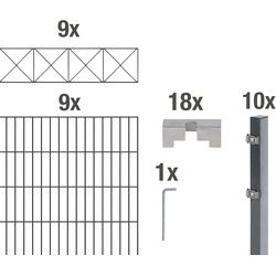 Doppelstabmattenzaun »Nexus«, (Set), anthrazit, 140 cm hoch, 9 Matten für 18 m, 10 Pfosten, 15783157-0 grau H/L: 140 cm x 18 m