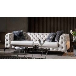 Casa Padrino Chesterfield-Sofa Luxus Chesterfield Sofa Weiß / Silber 240 x 100 x H. 72 cm - Wohnzimmer Sofa - Chesterfield Wohnzimmer Möbel