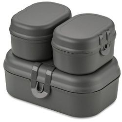 Koziol Lunchbox Set PASCAL READY MINI, 3-teilig, Robuste Frühstücksdosen mit sicherem Clipverschluss, 1 Set, Farbe: dunkelgrau