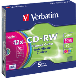 VERBATIM 43167 - CD-RW, Colour, 700 MB, 12x, 5er Pack Slim Case