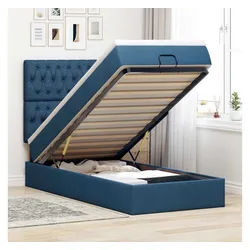 vidaXL Bett, Ottoman-Bett mit Matratze Blau 100x200 cm Stoff
