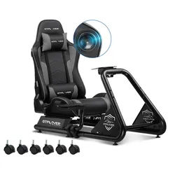 GTPLAYER Simulator Cockpit, sim racing cockpit racing wheel stand Controller (mit Bluetooth-Lautsprecher und Pedalablage) grau