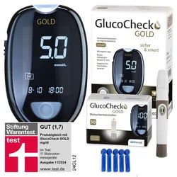 GlucoCheck Gold Set (mmol/L) zur Kontrolle des Blutzuckers mit 60 Teststreifen 1 St